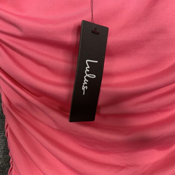 Lulus Flirt Alert Hot Pink Mini Dress NWT Ruffled Straps Adjustable Length Sz M - Picture 9 of 12